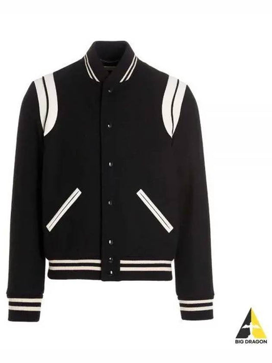 Teddy Bomber Jacket in Wool Black White - SAINT LAURENT - BALAAN 2