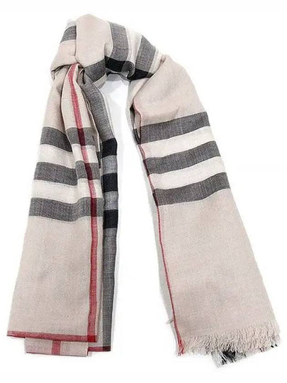 Check Lightweight Wool Silk Scarf Beige - BURBERRY - BALAAN 2