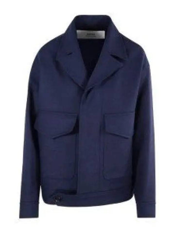 Women s Oversized Virgin Wool Pocket Jacket Blue FJK225 WV0018 430 1131960 - AMI - BALAAN 1