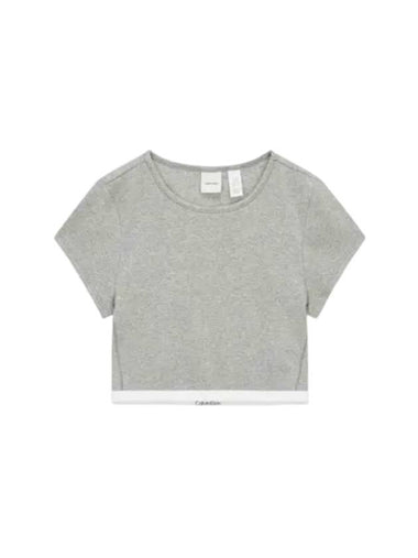 Stretch Ribbed Knit Crop Short Sleeve T-Shirt Grey Heather - CALVIN KLEIN - BALAAN 1