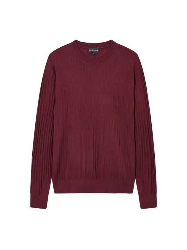 Men s Wool Ribbed Crew Neck Knit Burgundy - EMPORIO ARMANI - BALAAN 1