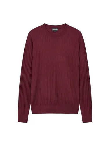 Men s Wool Ribbed Crew Neck Knit Burgundy - EMPORIO ARMANI - BALAAN 1