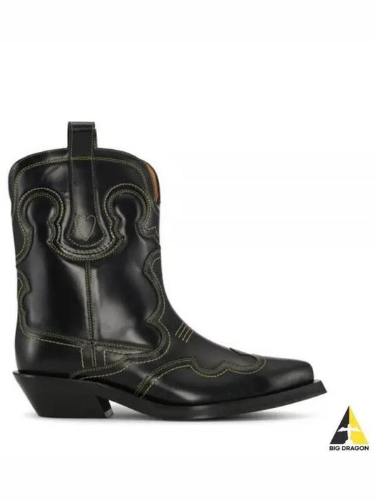 Embroidered Western Ankle Middle Boots Black - GANNI - BALAAN 2