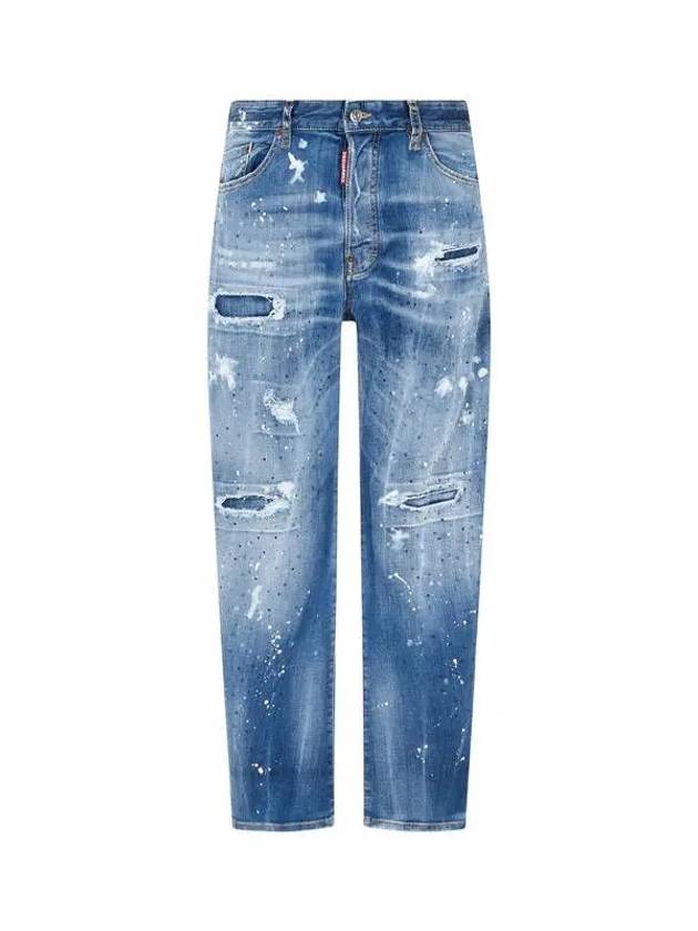 Men s Crystal Damaged Bro Jeans Washed Indigo - DSQUARED2 - BALAAN 1