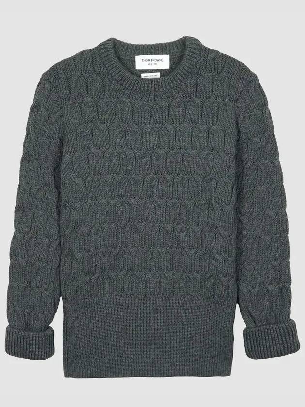 Merino Crisscross Cable Stitch Crewneck Knit Top Grey - THOM BROWNE - BALAAN 3