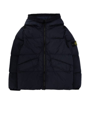 Kids Garment Dyed Crinkle Reps Recycled Nylon Down Padding Navy - STONE ISLAND - BALAAN 1