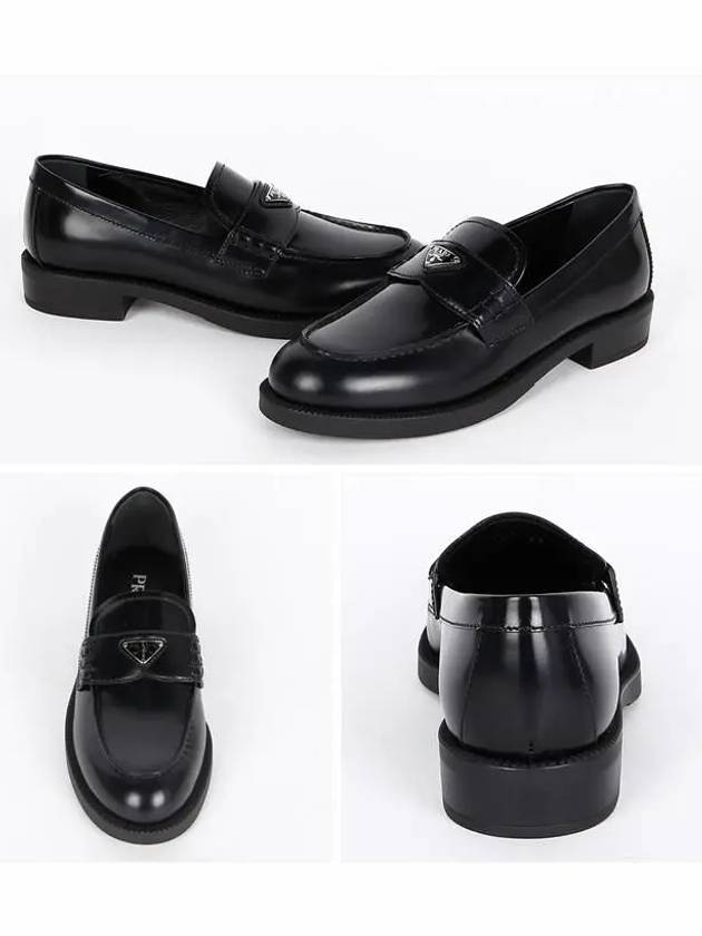 Triangle Logo Leather Loafers Black - PRADA - BALAAN 3