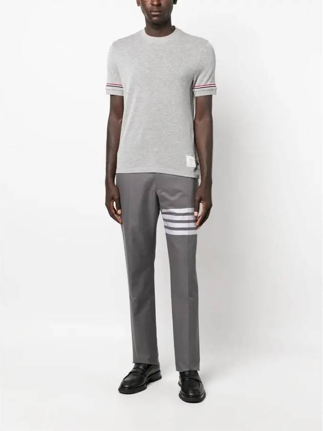 Striped Detail Crew Neck Cotton Short Sleeve T-Shirt Grey - THOM BROWNE - BALAAN 7