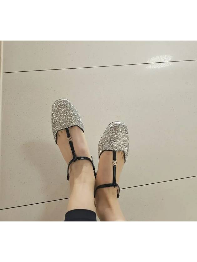 Leather Glitter Detail Flat Shoes Silver - GUCCI - BALAAN 9