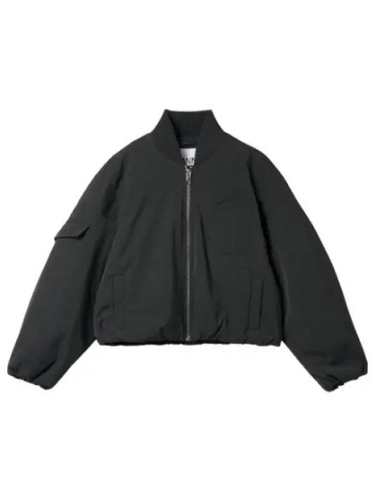 Light twill oversized short bomber jacket black aviation jumper blouson - GANNI - BALAAN 1