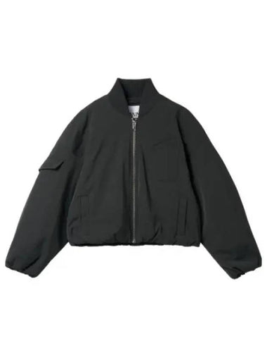 Light twill oversized short bomber jacket black - GANNI - BALAAN 1