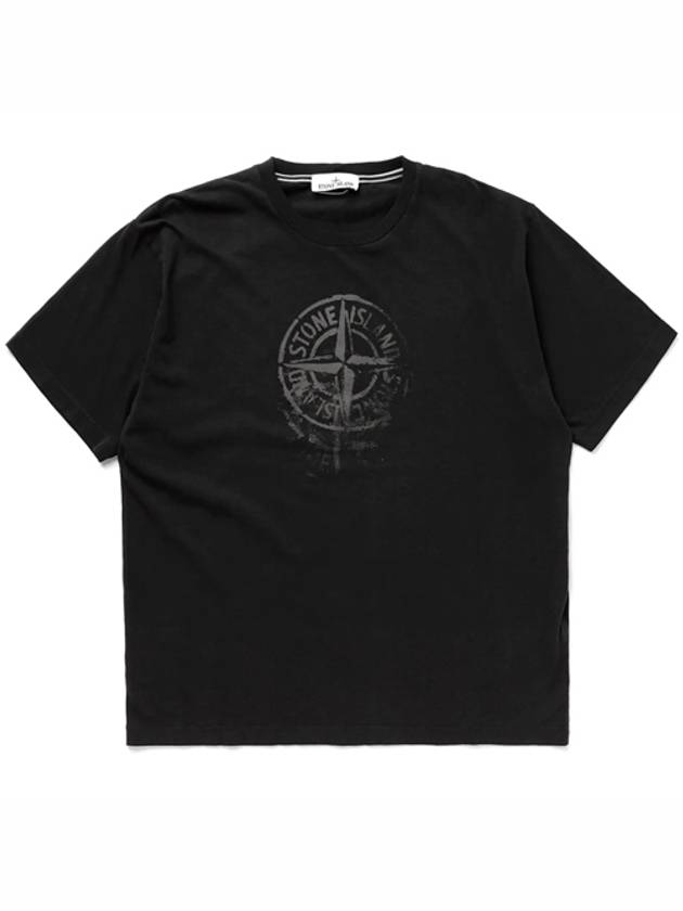 Men's Logo Print Crew Neck Short Sleeve T-Shirt Black - STONE ISLAND - BALAAN 2