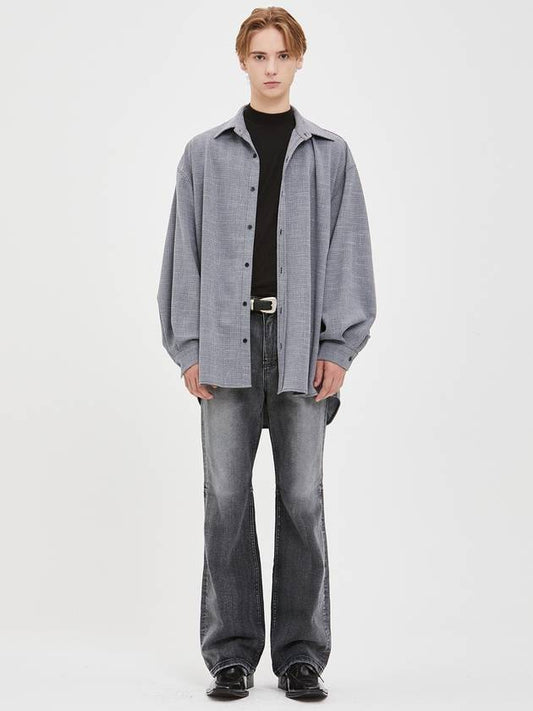 Oversized Balloon Check Long Sleeve Shirt Blue Grey - MOO - BALAAN 1