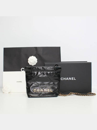 22 Gold Logo Shiny Calfskin Mini Shoulder Bag Black - CHANEL - BALAAN 2