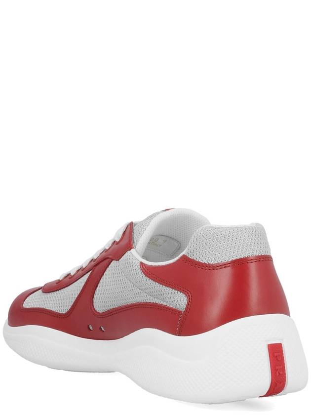 America's Cup Leather Low Top Sneakers Silver Red - PRADA - BALAAN 4