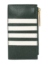 4 Bar Stripe Zipper Card Wallet Green - THOM BROWNE - BALAAN 3