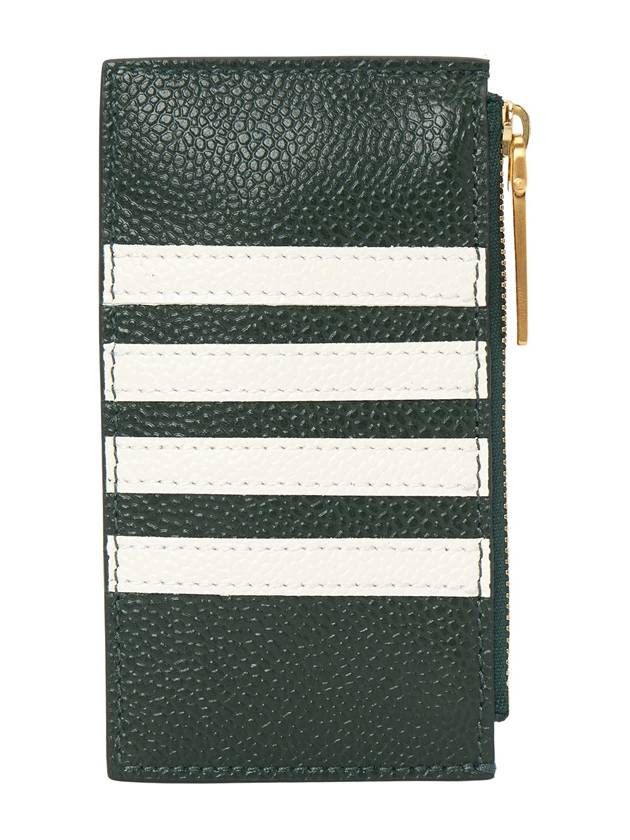 4 Bar Stripe Zipper Card Wallet Green - THOM BROWNE - BALAAN 3