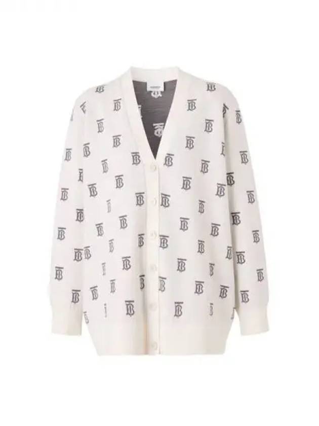 TB Monogram Stretch Wool Blend Cardigan Ivory - BURBERRY - BALAAN 2