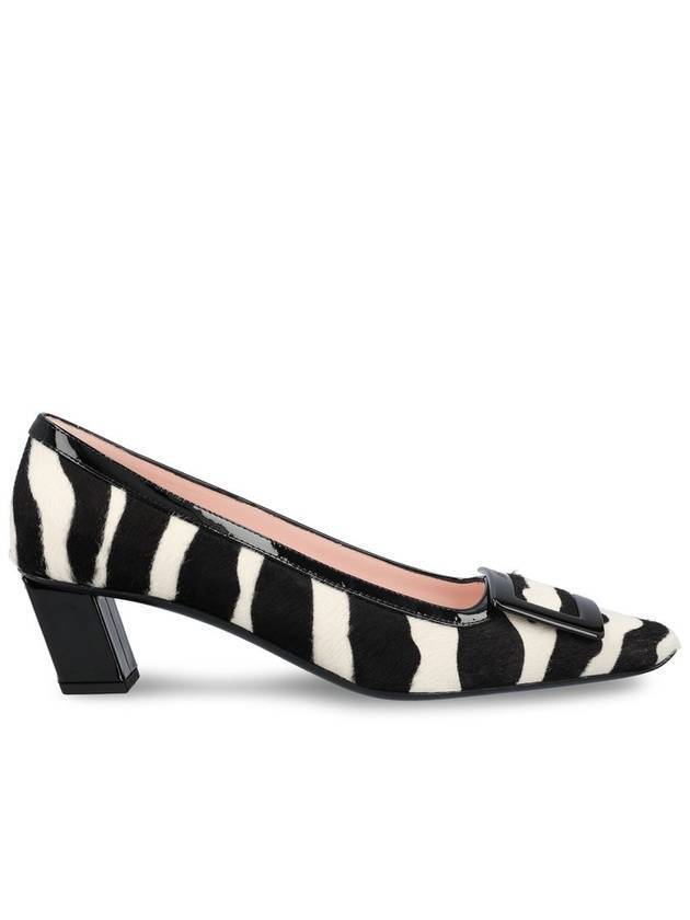 Belle Vivier Pony Skin Effect Leather Pumps Heel White Black - ROGER VIVIER - BALAAN 1