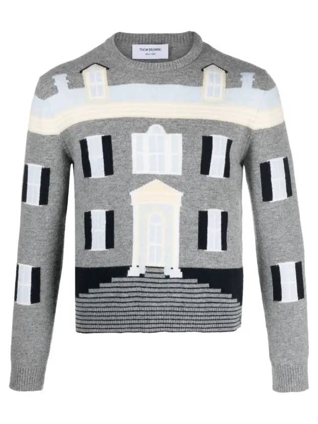 House Intarsia Wool Knit Top Light Grey - THOM BROWNE - BALAAN 3