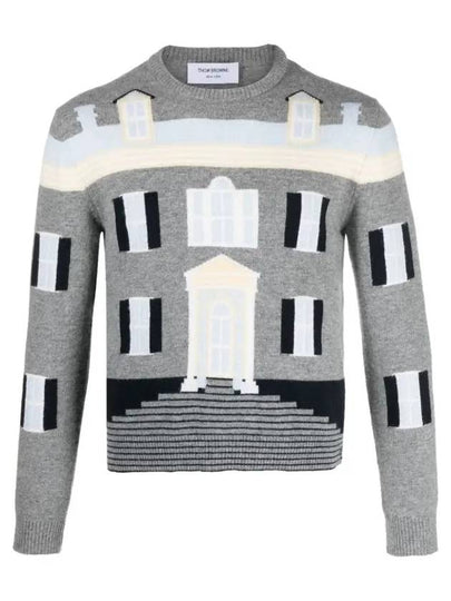 House Intarsia Wool Knit Top Light Grey - THOM BROWNE - BALAAN 2