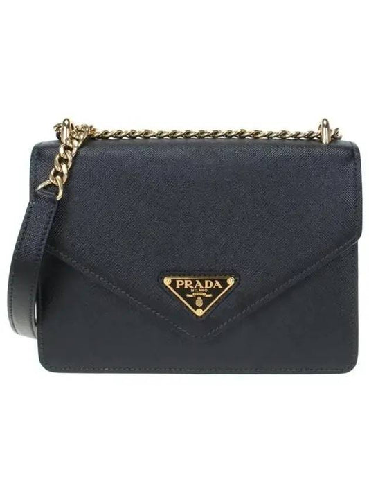 Saffiano Envelope Chain Shoulder Bag Black - PRADA - BALAAN