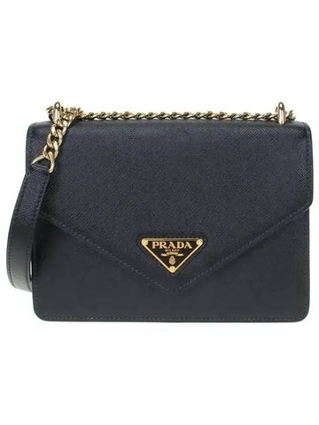 Saffiano Leather Envelope Chain Shoulder Bag Black - PRADA - BALAAN 1