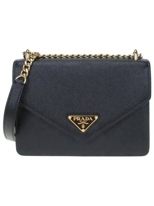 Saffiano Envelope Chain Shoulder Bag Black - PRADA - BALAAN 1