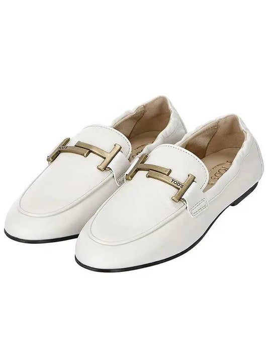 Women's Double T Leather Loafers White - TOD'S - BALAAN 2