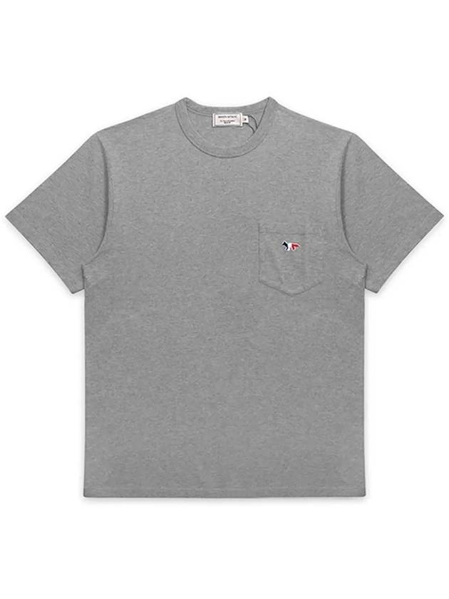 Tricolor Fox Patch Classic Pocket Short Sleeve T-Shirt Grey Melange - MAISON KITSUNE - BALAAN 6