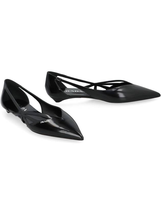 Cut out Brushed Leather Ballerina Black - PRADA - BALAAN 4