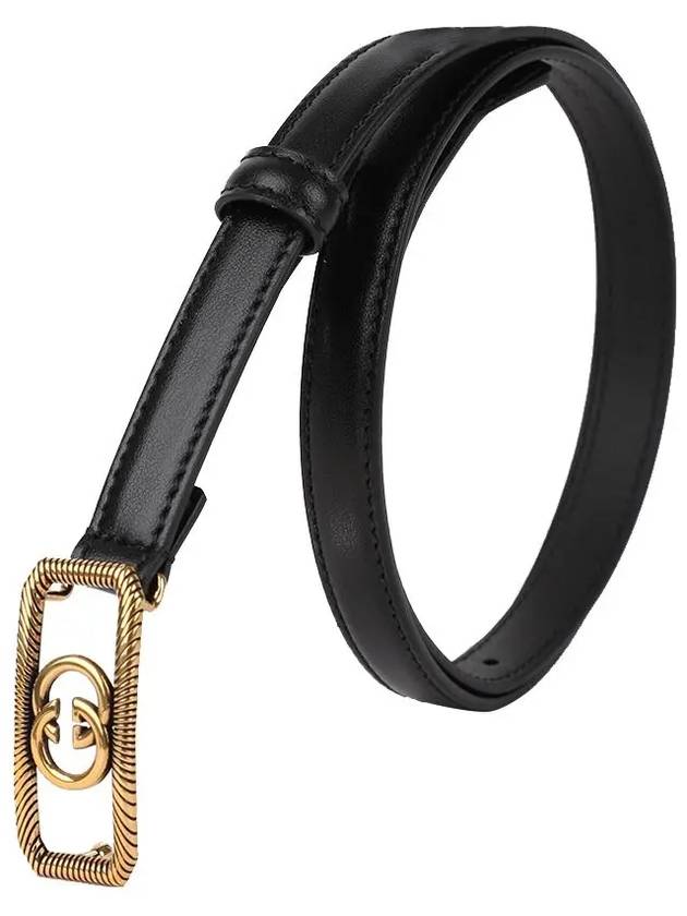 Interlocking G Buckle Thin Leather Belt Black - GUCCI - BALAAN 3