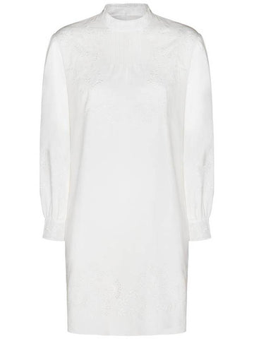 Toil Prairie Embroidery Stand-Up Collar Short Dress White - CELINE - BALAAN 1