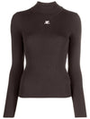 Embroidered Logo Mock Neck Rib Turtleneck Brown - COURREGES - BALAAN 2