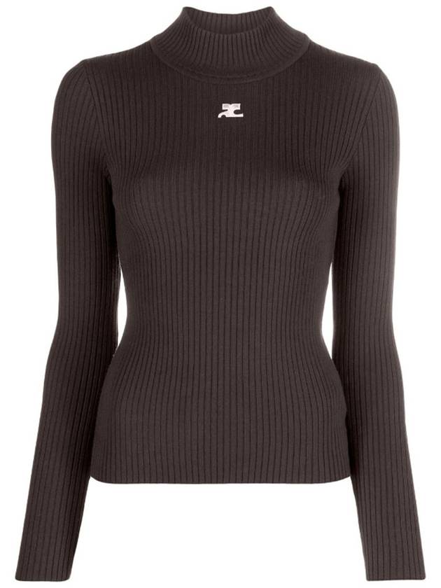 Embroidered Logo Mock Neck Rib Turtleneck Brown - COURREGES - BALAAN 2