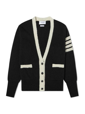 Women's Diagonal Armband Stitched Tweed Cardigan Black - THOM BROWNE - BALAAN.