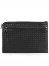 Intrecciato Weaving Zipper Clutch Bag Black - BOTTEGA VENETA - BALAAN 3