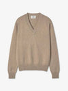 Men's Heart Logo V-Neck Cashmere Knit Top Beige - AMI - BALAAN 2