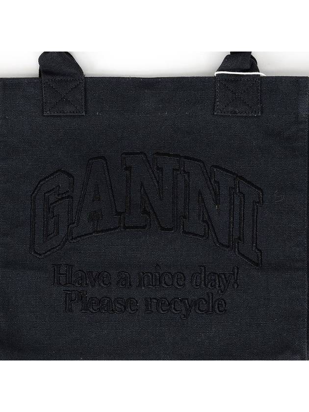 Embroidered Logo Cotton Tote Bag Black - GANNI - BALAAN 7