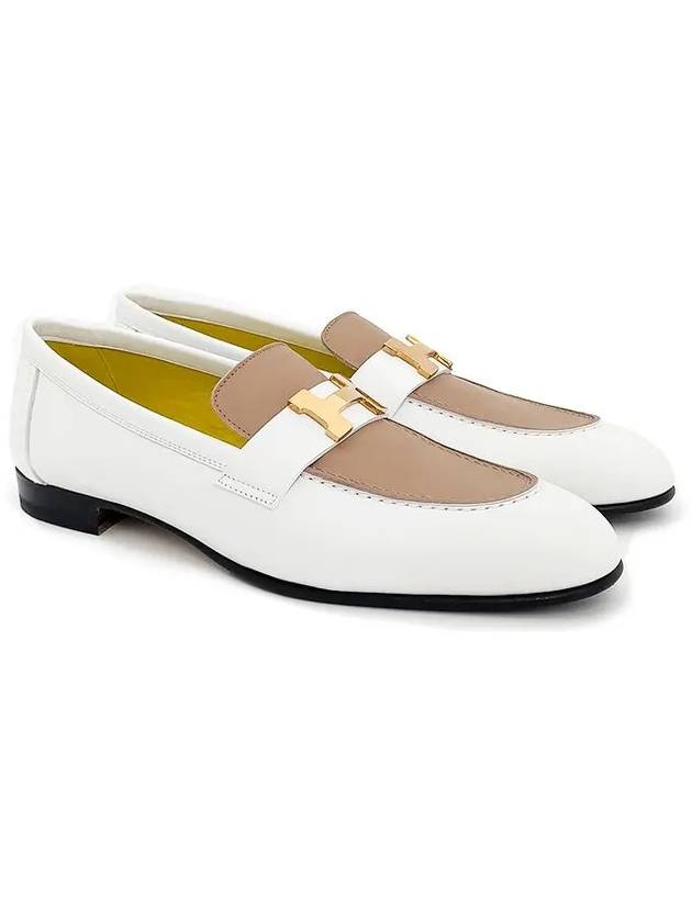 Paris Loafer 37 5 White Pink Beige Rose Gold 4HA0761 - HERMES - BALAAN 1