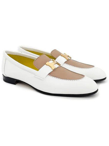 Paris Loafer 37 5 White Pink Beige Rose Gold 4HA0761 - HERMES - BALAAN 1