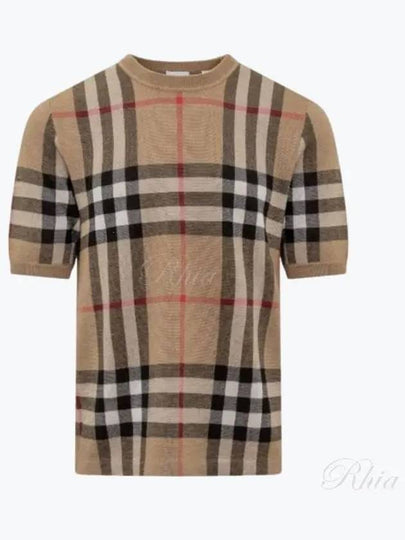 Men's Jacquard Check Pattern Silk Wool Knit Top Beige - BURBERRY - BALAAN 2