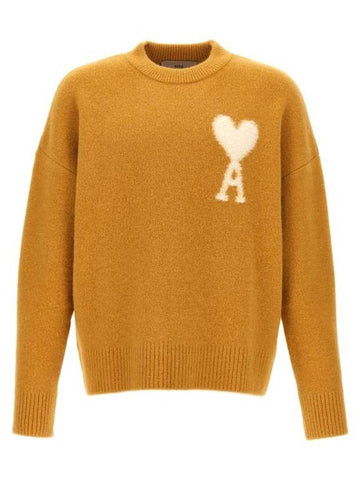 Intarsia Heart Logo Knit Top Yellow - AMI - BALAAN 1