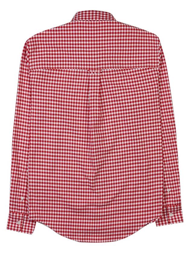 Small Heart Logo Gingham Button Long Sleeves Shirt Red - AMI - BALAAN 3