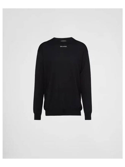 Logo Intarsia Crew Neck Sweatshirt Black - PRADA - BALAAN 2