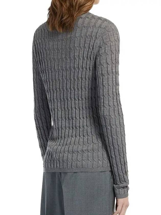 Cable Virgin Wool Knit Top Grey - MAX MARA - BALAAN 3