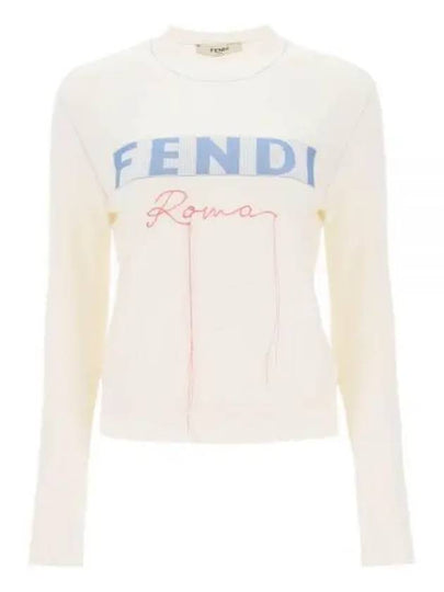 Logo Cashmere Blend Knit Top White - FENDI - BALAAN 2