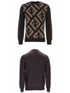 Monogram Jacquard Wool Crewneck Knit Top Brown - FENDI - BALAAN 5