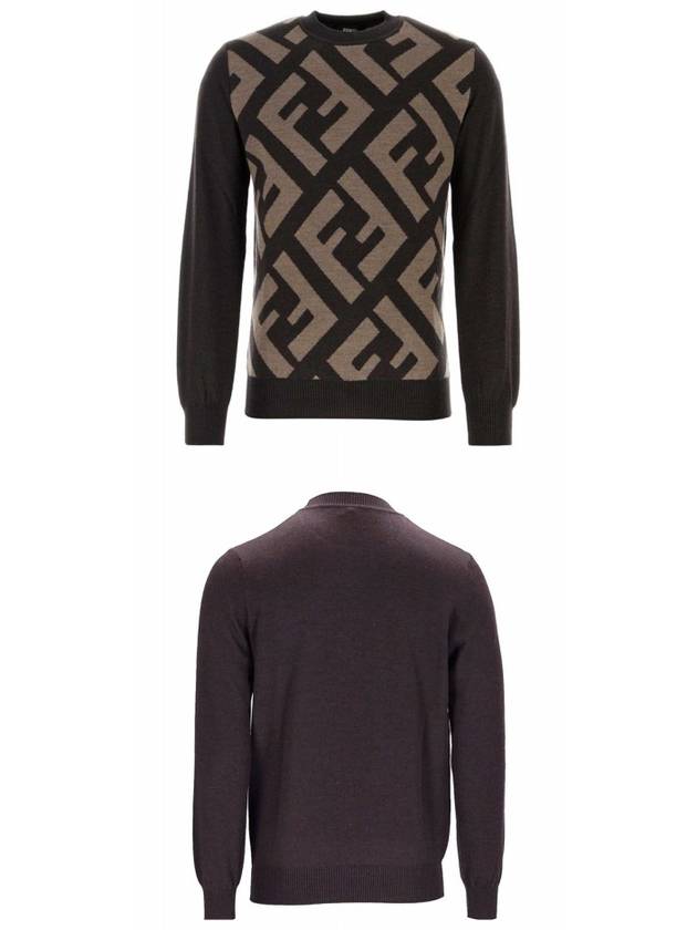 Monogram Jacquard Wool Crewneck Knit Top Brown - FENDI - BALAAN 5