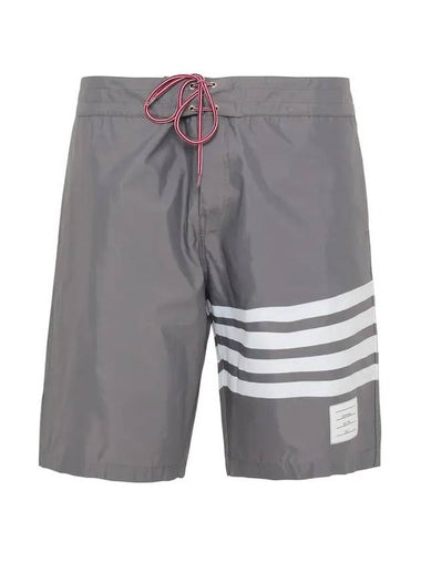 Men's Diagonal Drawstring Waist Board Swim Shorts Mid Grey - THOM BROWNE - BALAAN 1